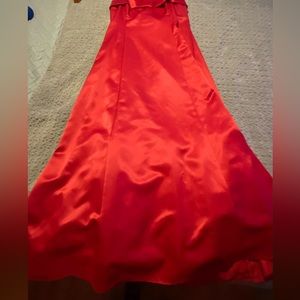Red satin strapless dress